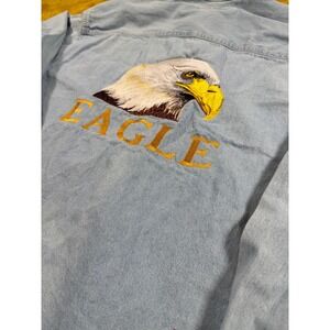 Lee‎ Denim Collection Embroidered Eagle Button Down Shirt Mens Medium Light Wash